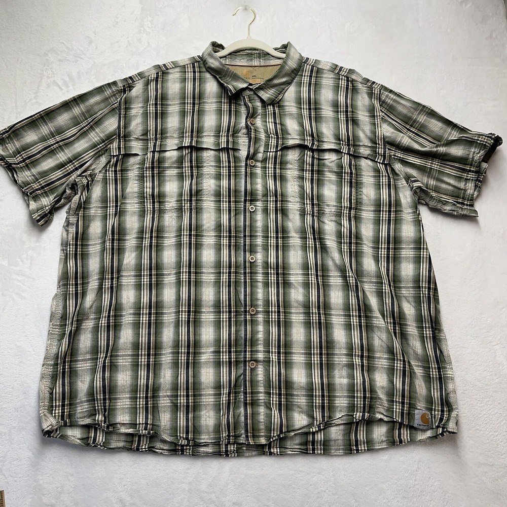Carhartt Relaxed Fit Plaid Button Down Mens 4XL SS Vented Double Pocket Outdoors